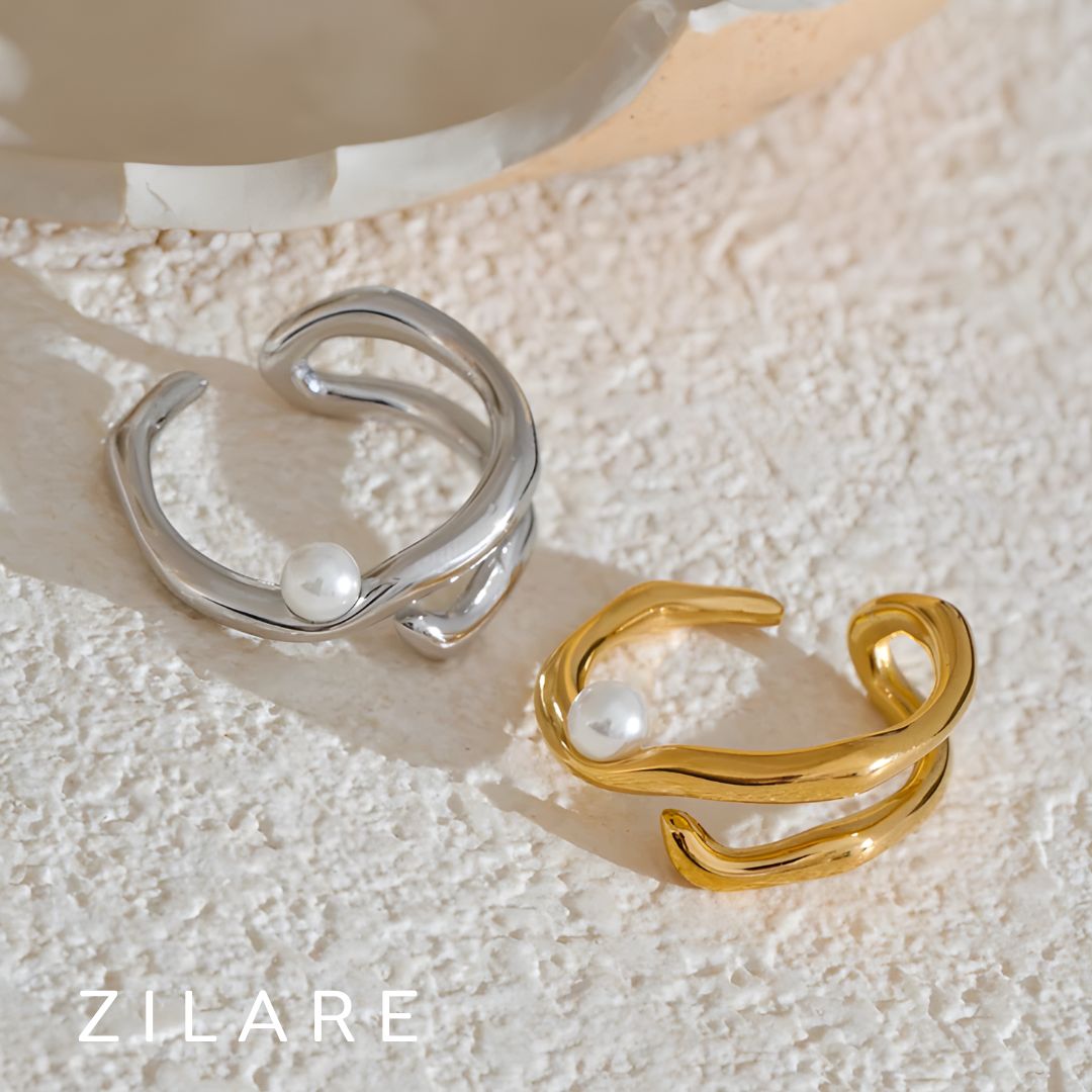 Anillo dorado ajustable con perla blanca elegante Mariel