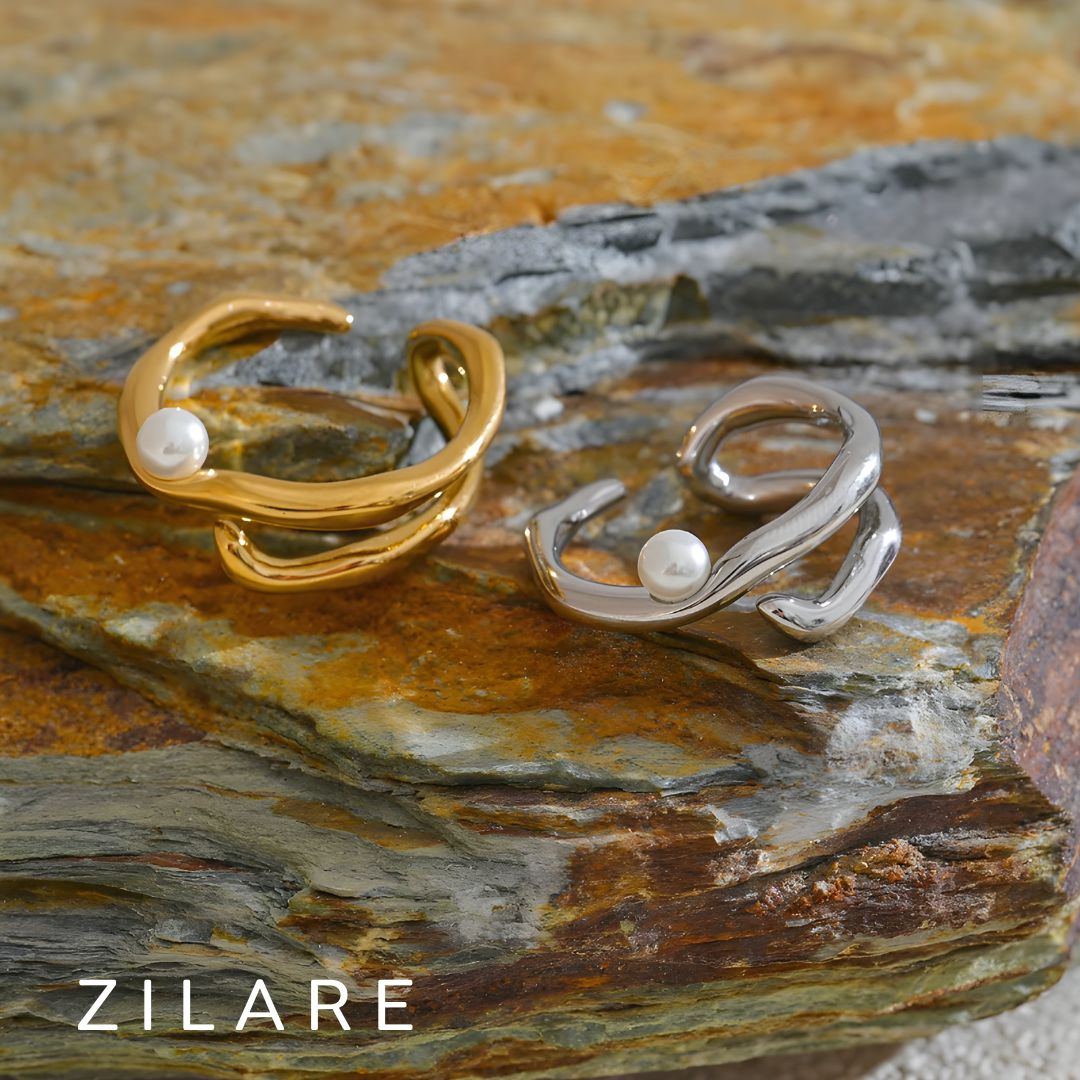 Anillo dorado ajustable con perla blanca elegante Mariel