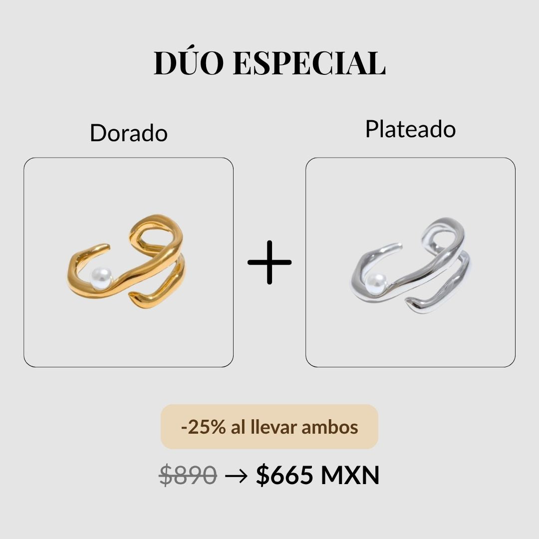Anillo dorado ajustable con perla blanca elegante Mariel