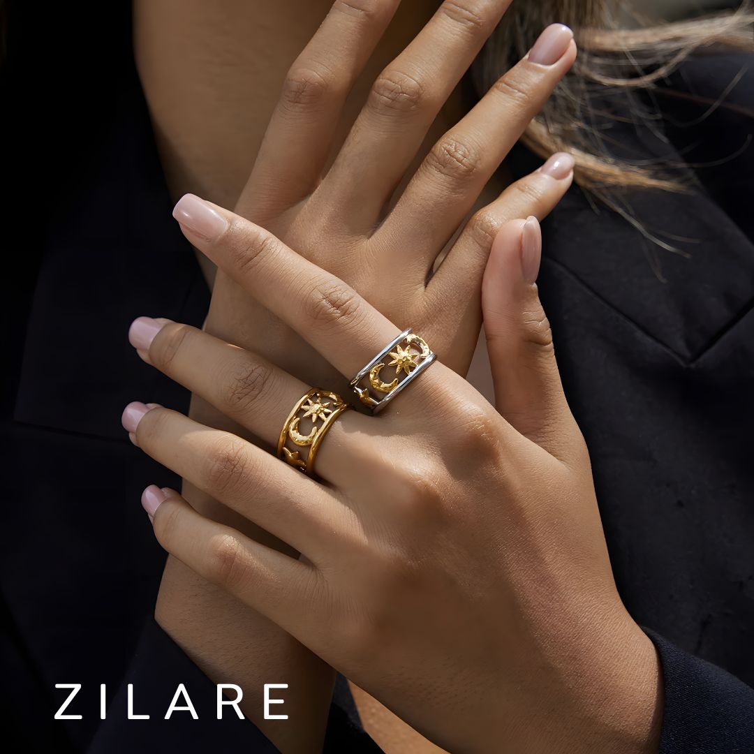 Anillo delicado baño de oro 18k con diseño celestial Marisol
