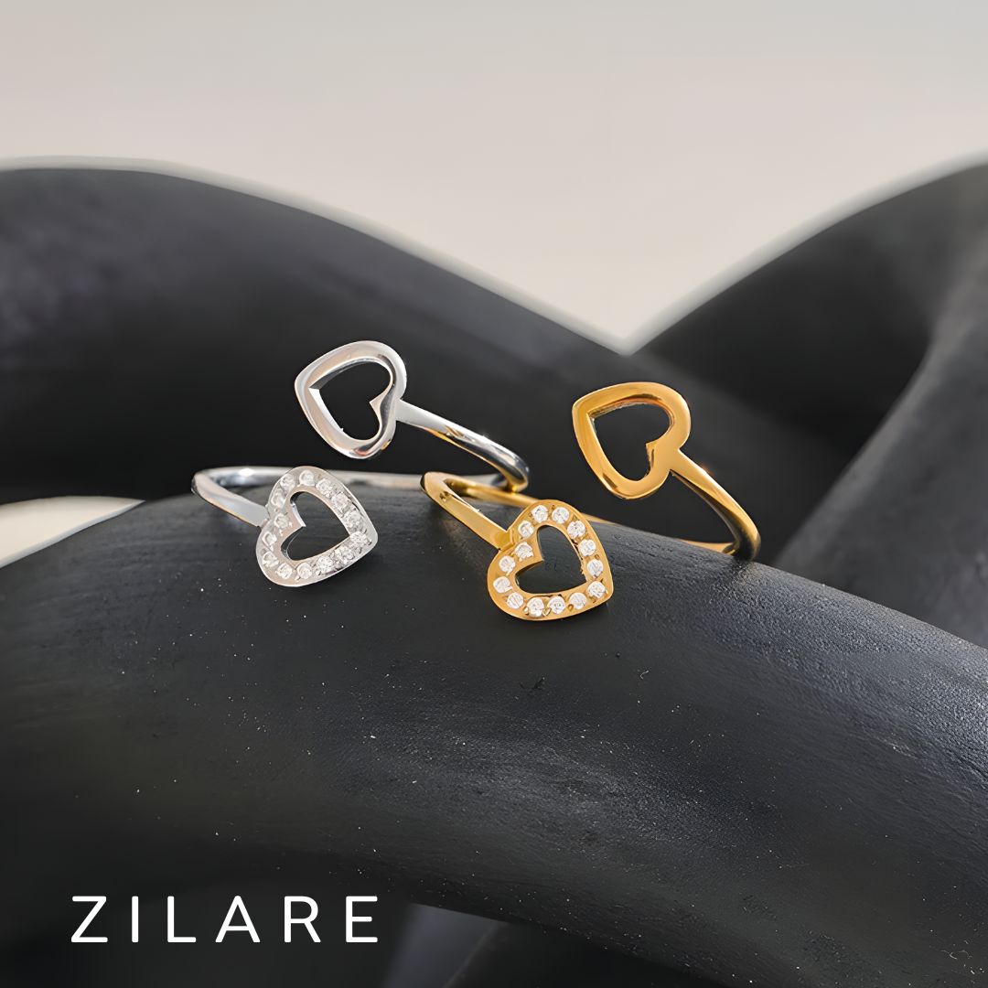 Anillo dorado ajustable con corazones y circonias Eliette