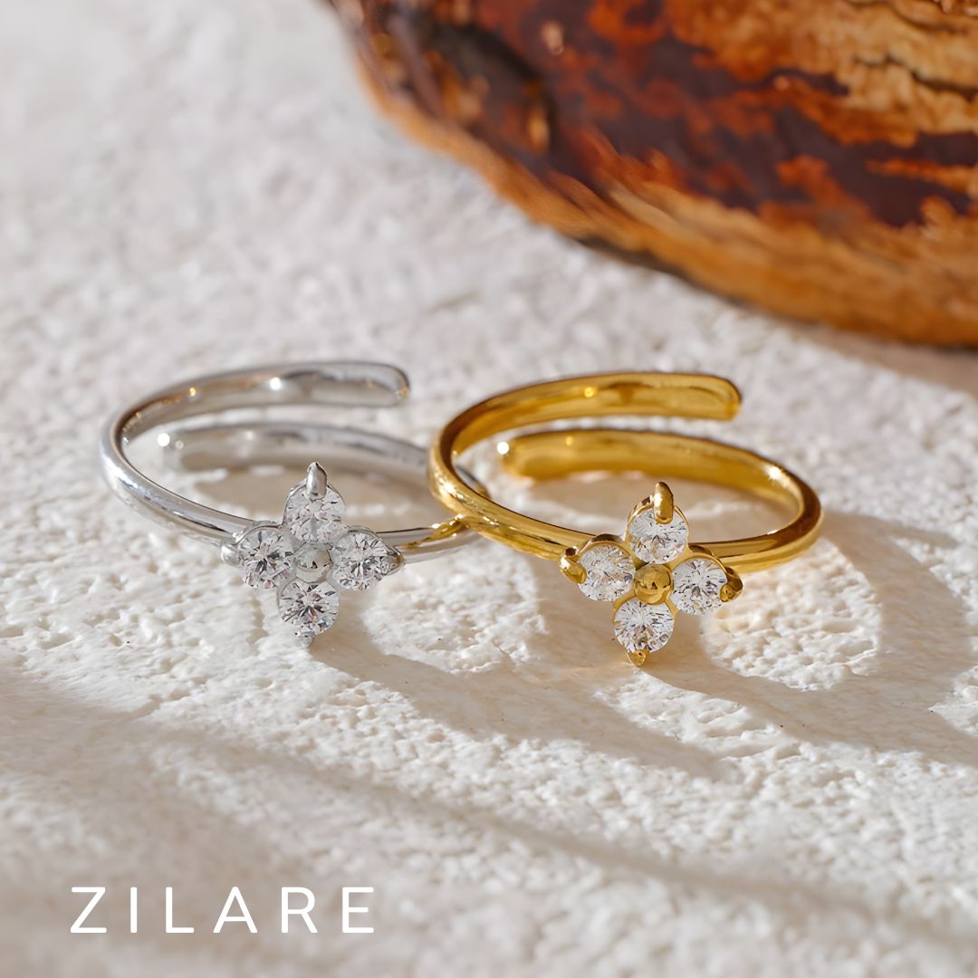 Anillo dorado con flor brillante bañado en oro 18k Danna