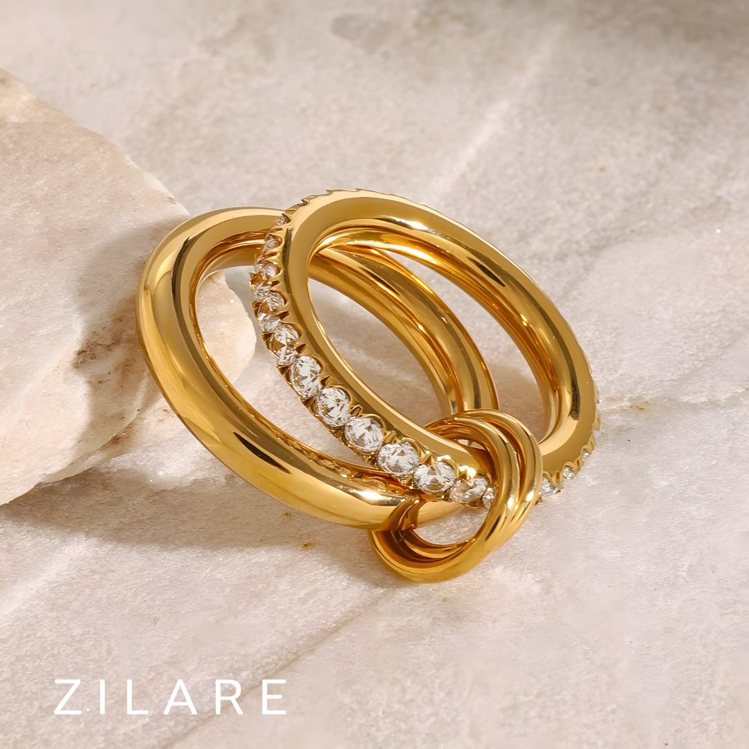 Anillo dorado doble con brillo moderno bañado oro 18k Elna