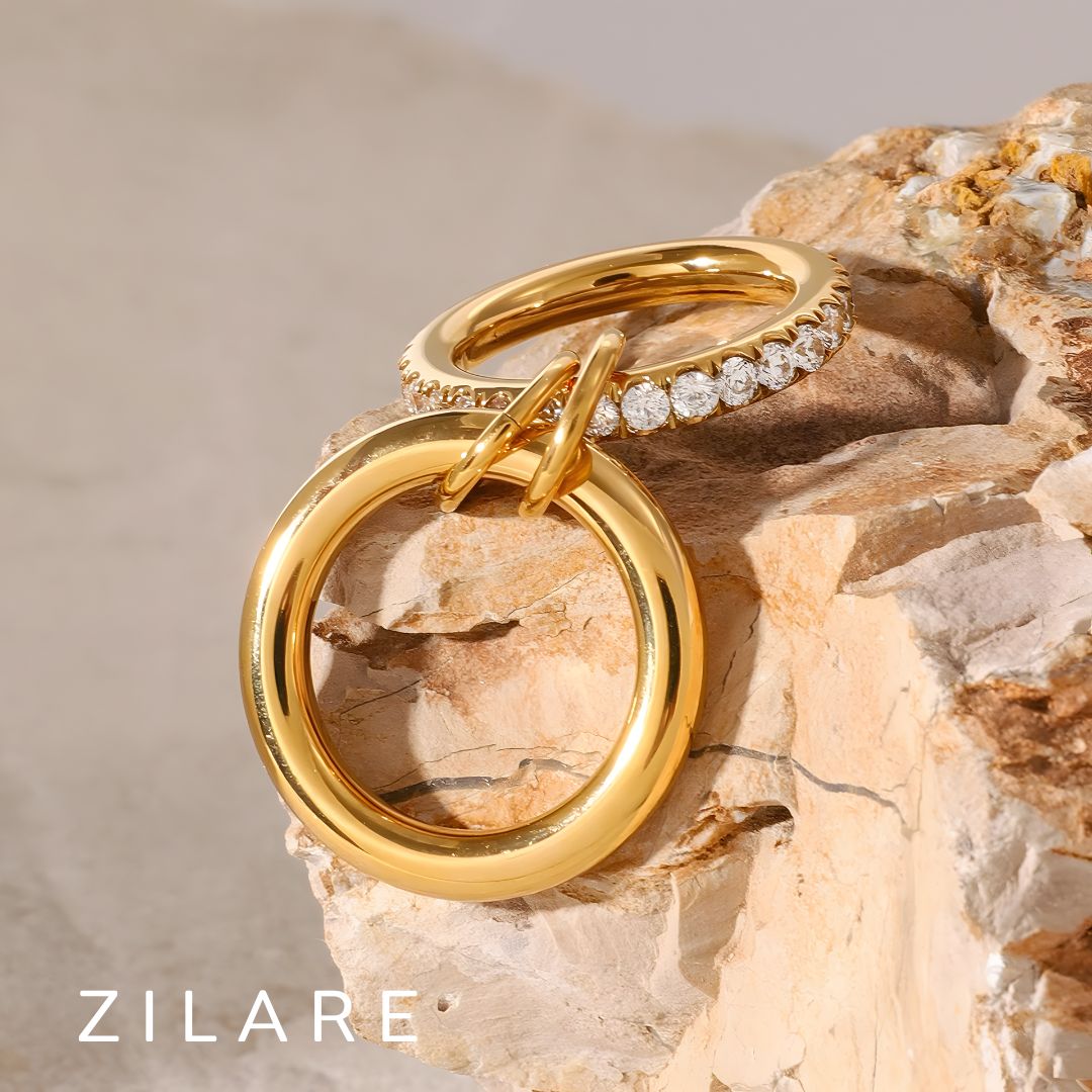 Anillo dorado doble con brillo moderno bañado oro 18k Elna