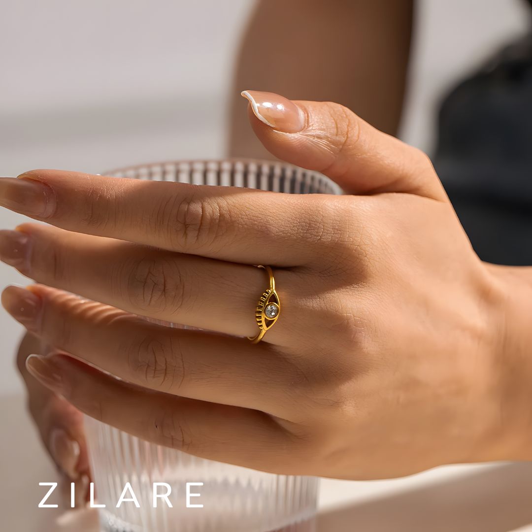 Anillo dorado ojo llamativo ajustable bañado oro 18k Noemí