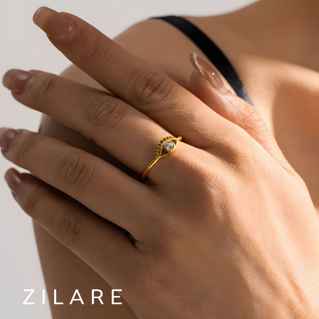 Anillo dorado ojo llamativo ajustable bañado oro 18k Noemí