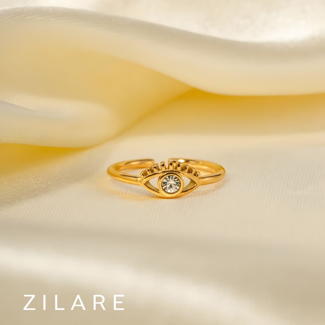 Anillo dorado ojo llamativo ajustable bañado oro 18k Noemí