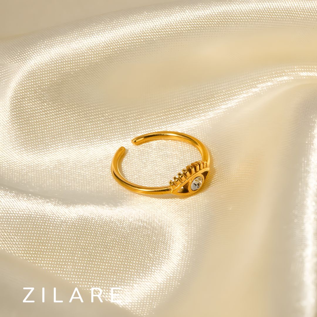 Anillo dorado ojo llamativo ajustable bañado oro 18k Noemí