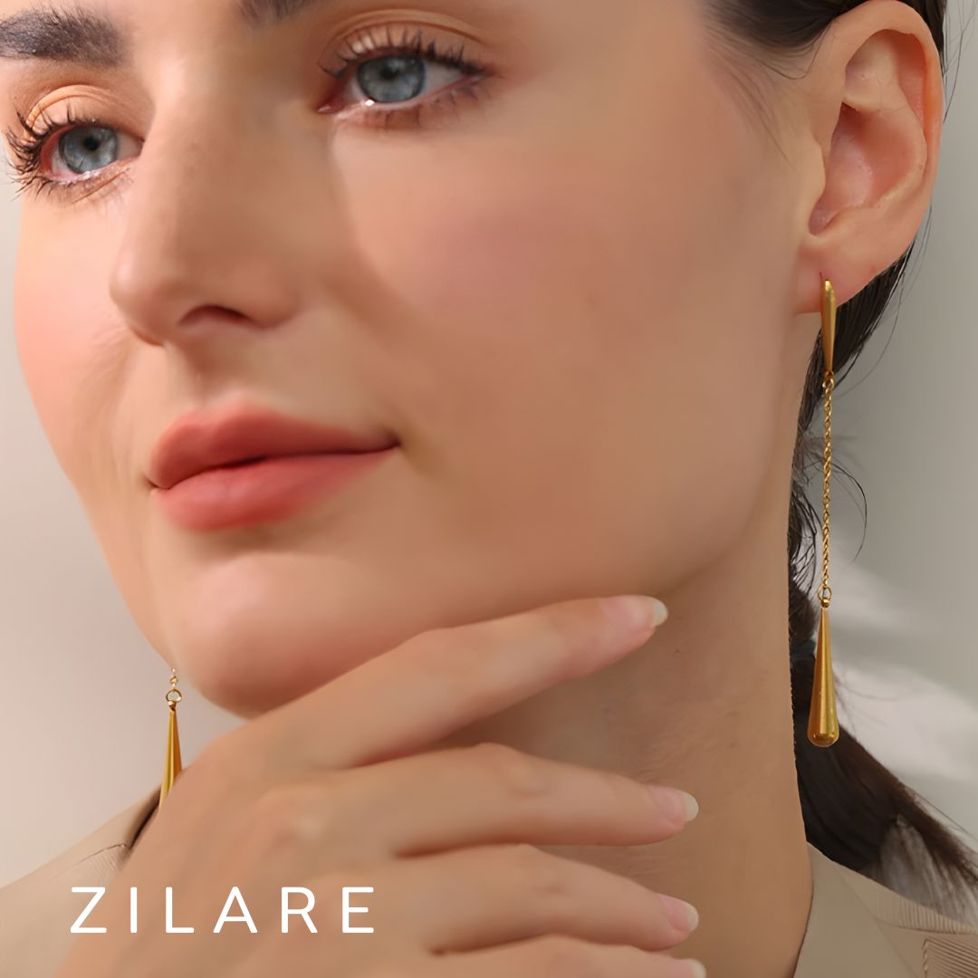 Arete elegante dorado laro con gota bañado en oro 18k Arlet