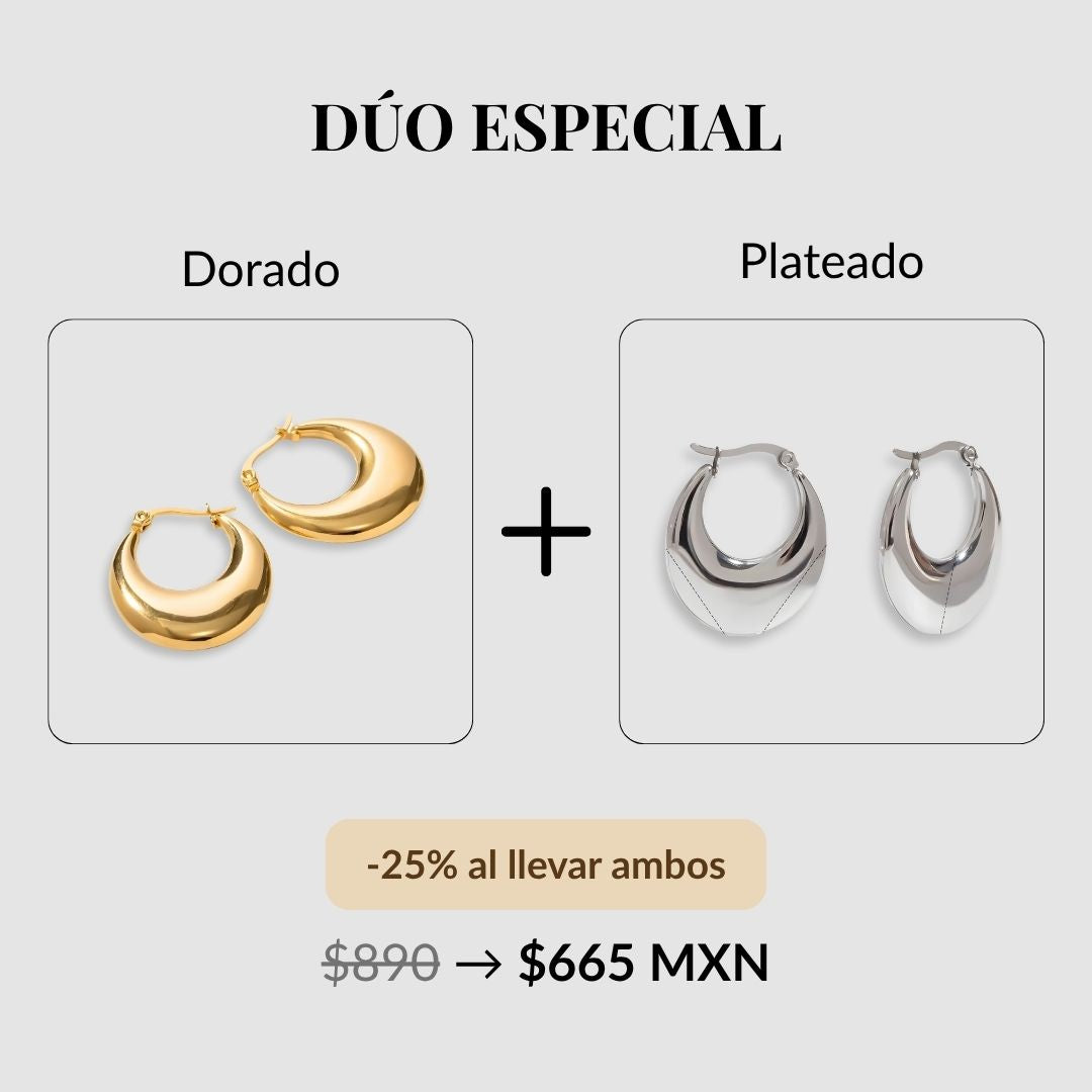 Aretes delicados baño de oro 18k con diseño curvo Yamileth