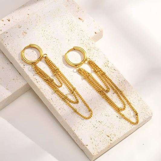 Aretes dorados argolla con cadenas baño de oro 18k Mirel