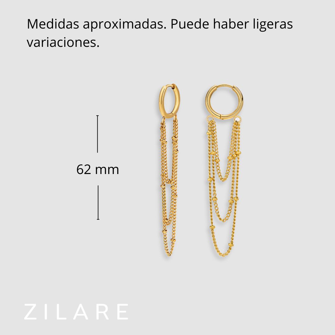 Aretes dorados argolla con cadenas baño de oro 18k Mirel