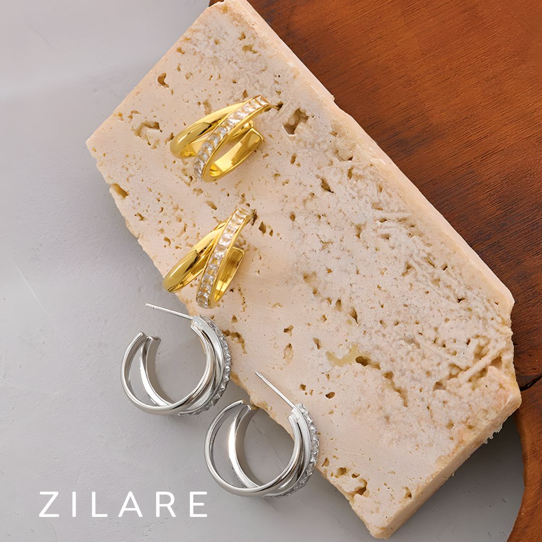 Aretes dorados tipo argolla doble bañados en oro 18k Luzia