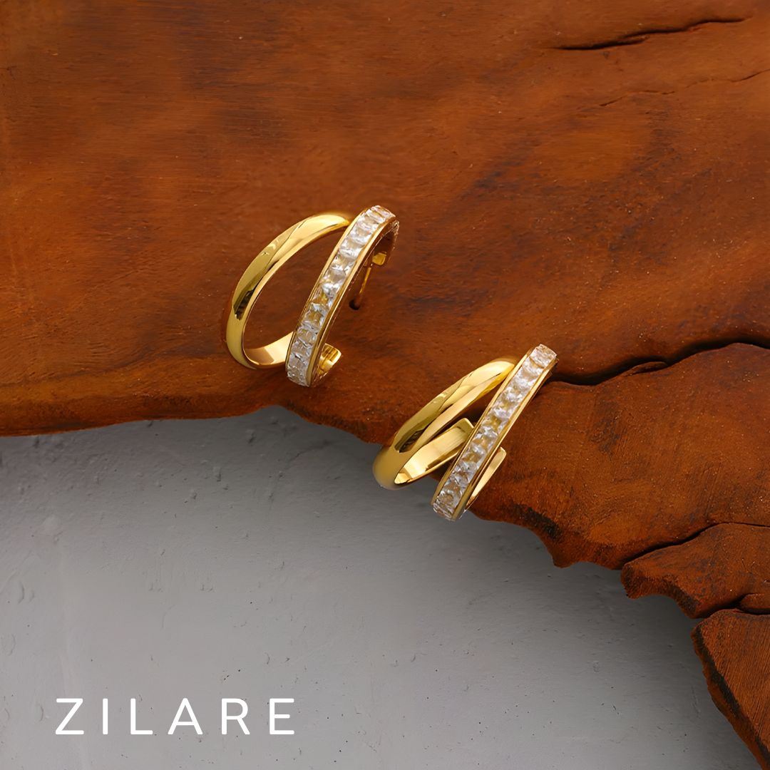 Aretes dorados tipo argolla doble bañados en oro 18k Luzia