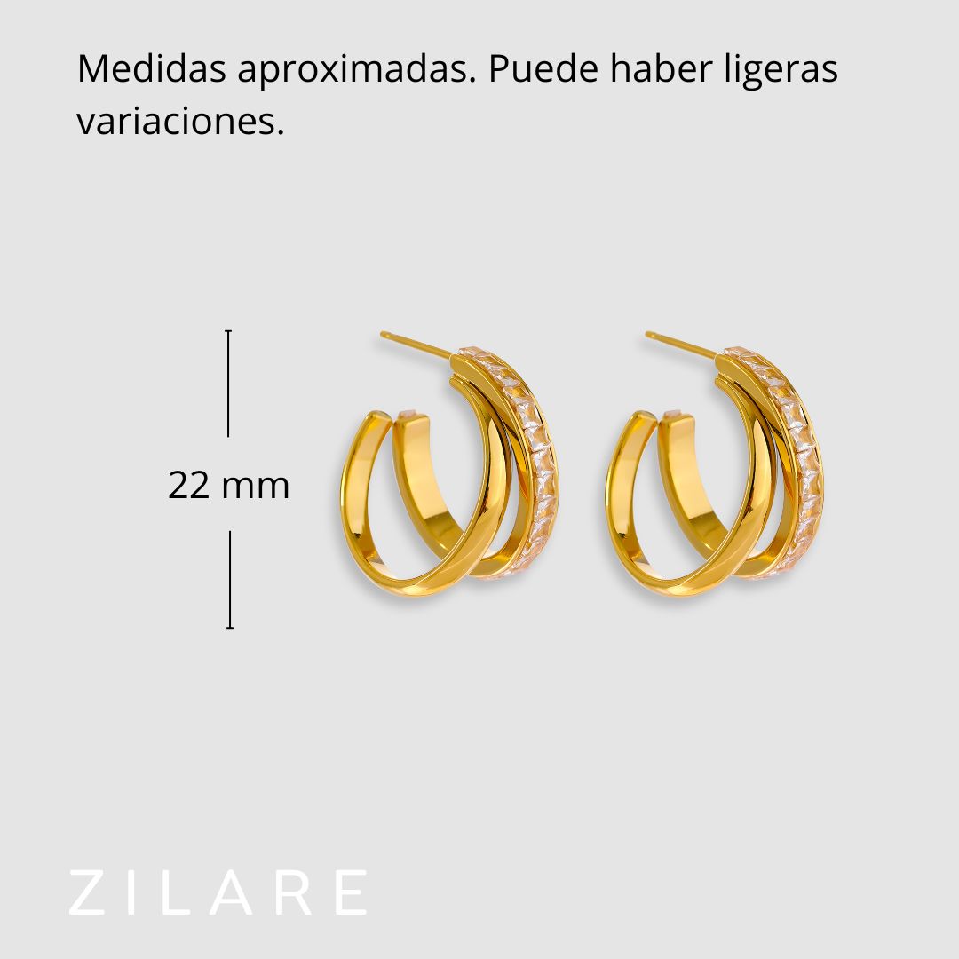 Aretes dorados tipo argolla doble bañados en oro 18k Luzia