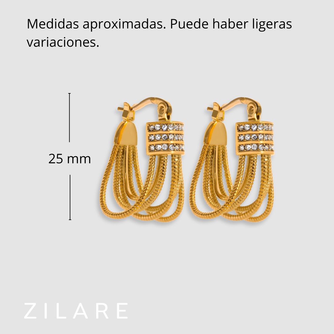 Aretes dorados bañados oro 18k elegantes y brillantes Patricia