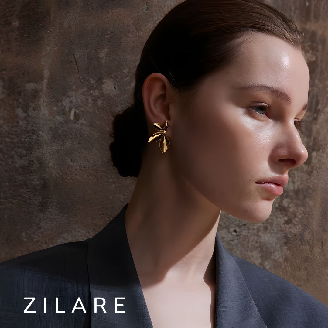 Aretes dorados bañados en oro 18k pétalas elegantes Lety