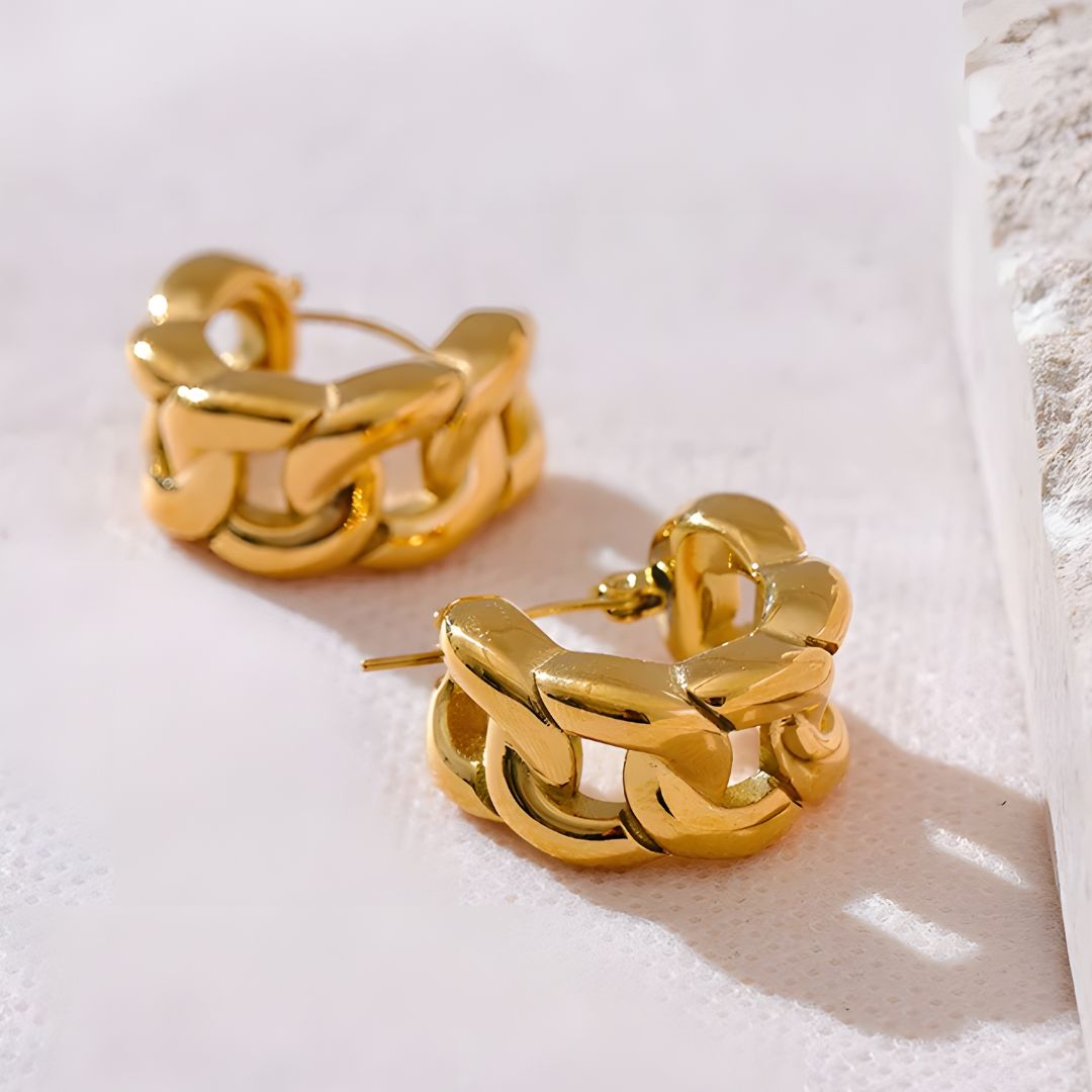 Aretes Dorados de Estilo Cadena Moderna Bañado en Oro Eva