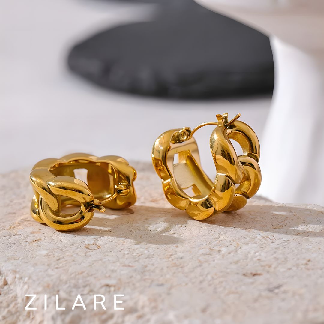 Aretes Dorados de Estilo Cadena Moderna Bañado en Oro Eva