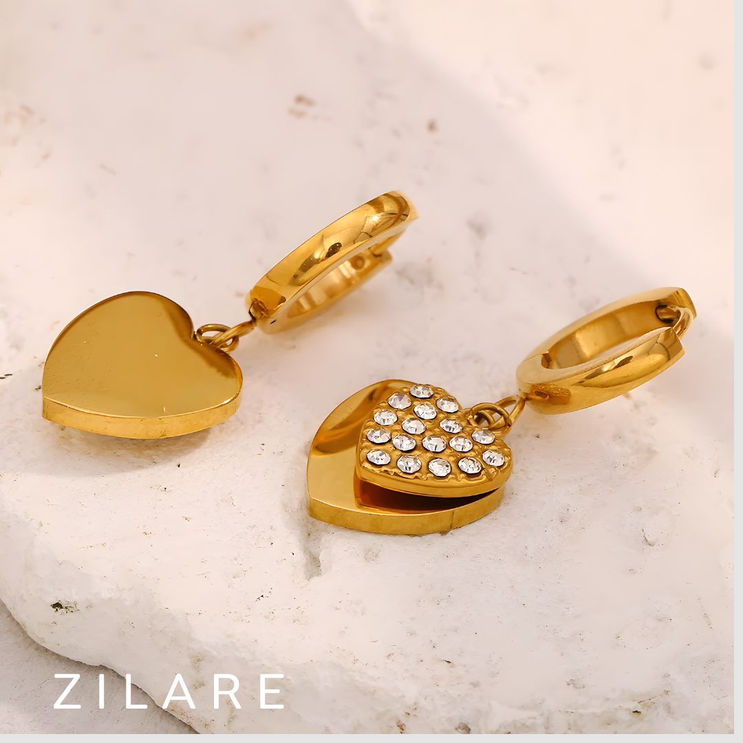 Aretes dorados elegantes con corazón bañados oro 18k Reina