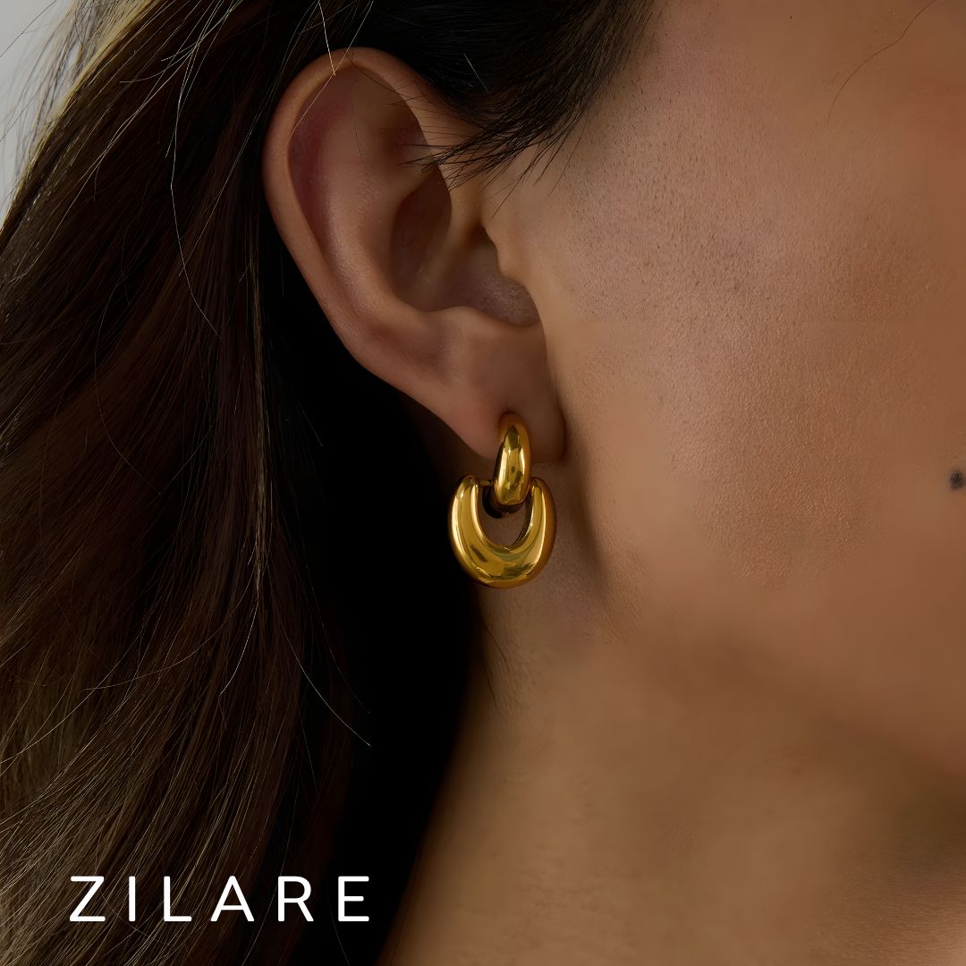 Aretes dorados sofisticado gruesos bañados en oro 18k Flavya