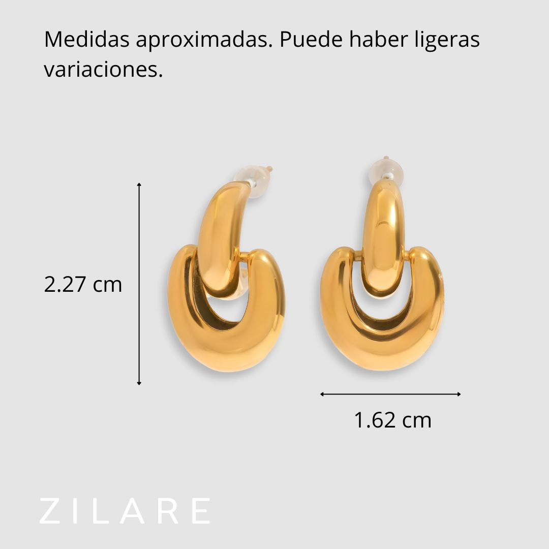 Aretes dorados sofisticado gruesos bañados en oro 18k Flavya