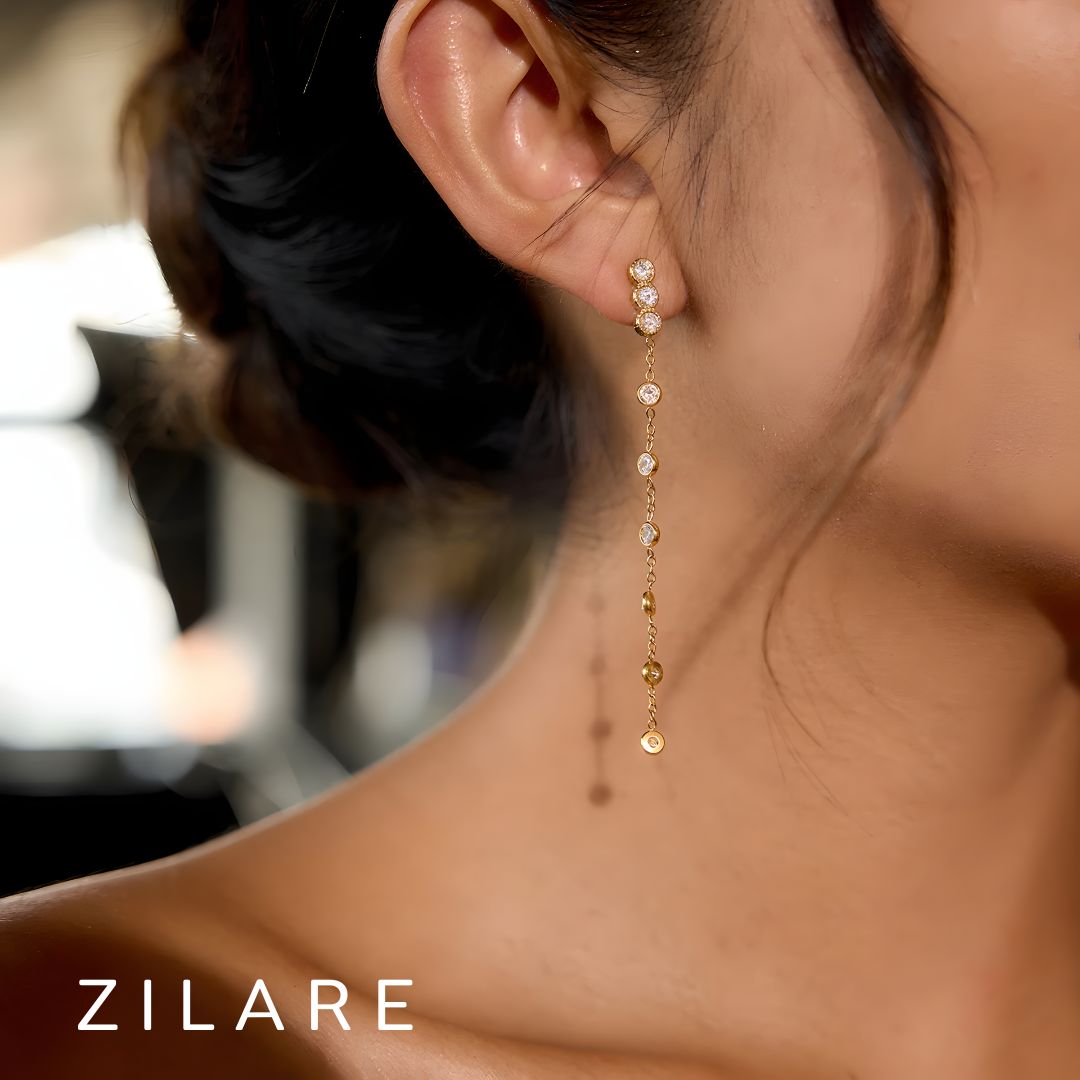 Aretes dorados con piedras brillantes bañados oro 18k Ivette