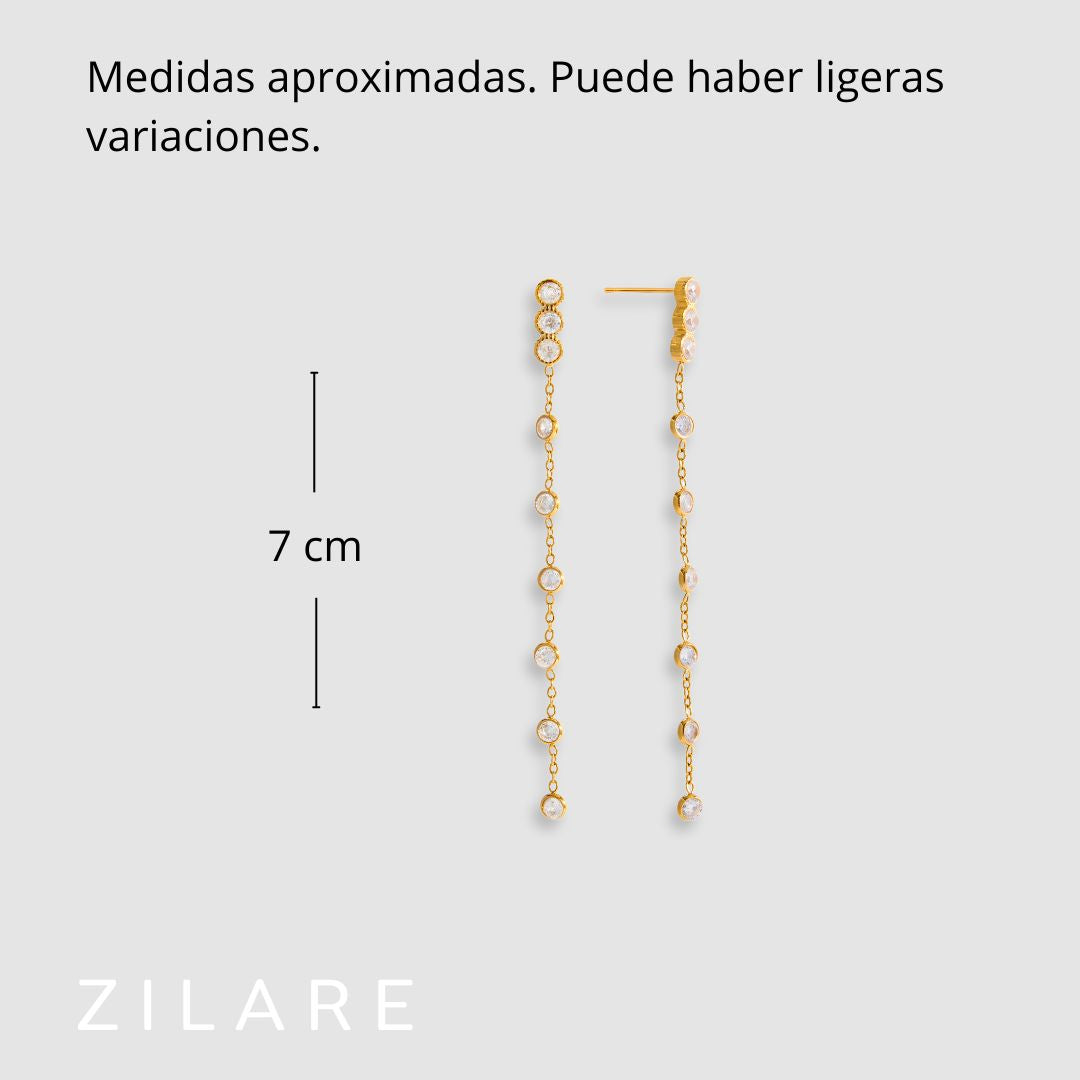 Aretes dorados con piedras brillantes bañados oro 18k Ivette
