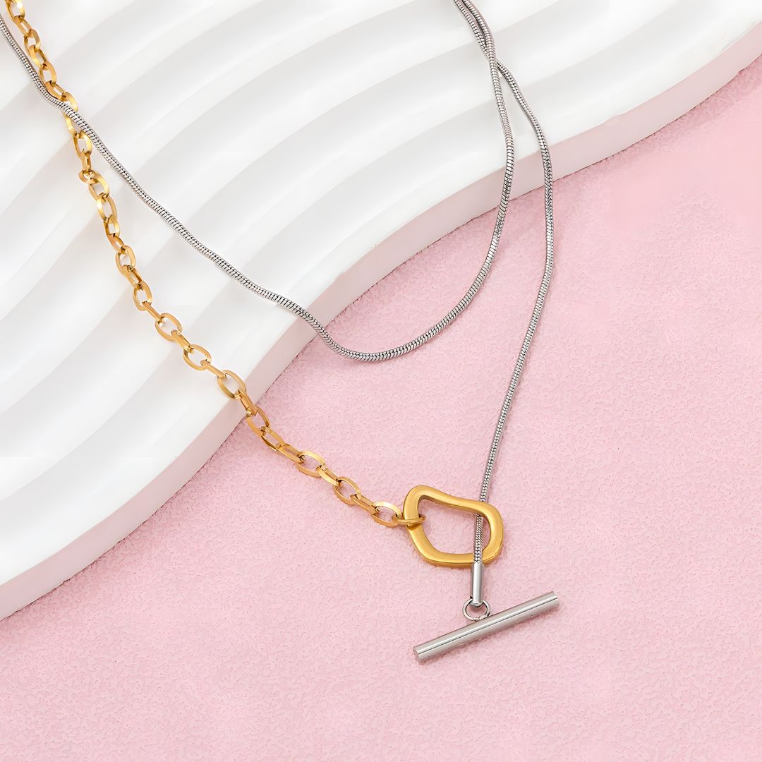 Collar bicolor bañado en oro 18k elegante y chic Paola