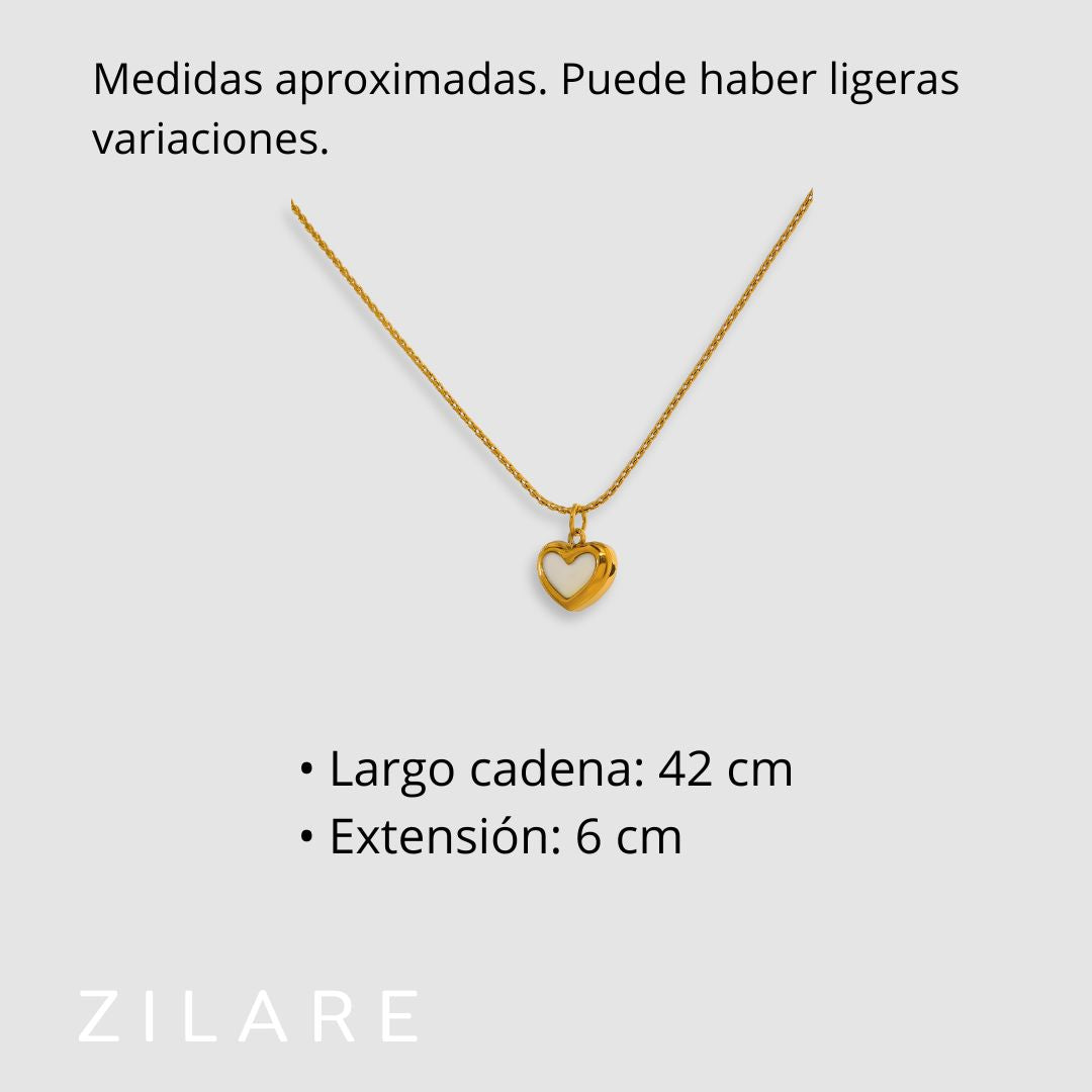 Collar bañado en oro 18k con dije de corazón blanco Zira