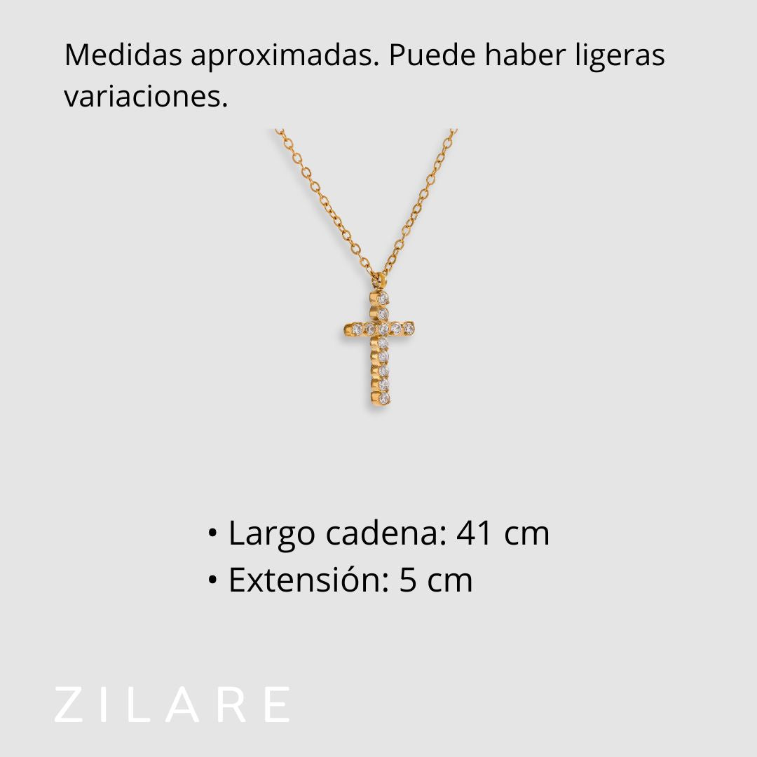 Collar con cruz para mujer bañado oro 18k y zirconias Ivanna