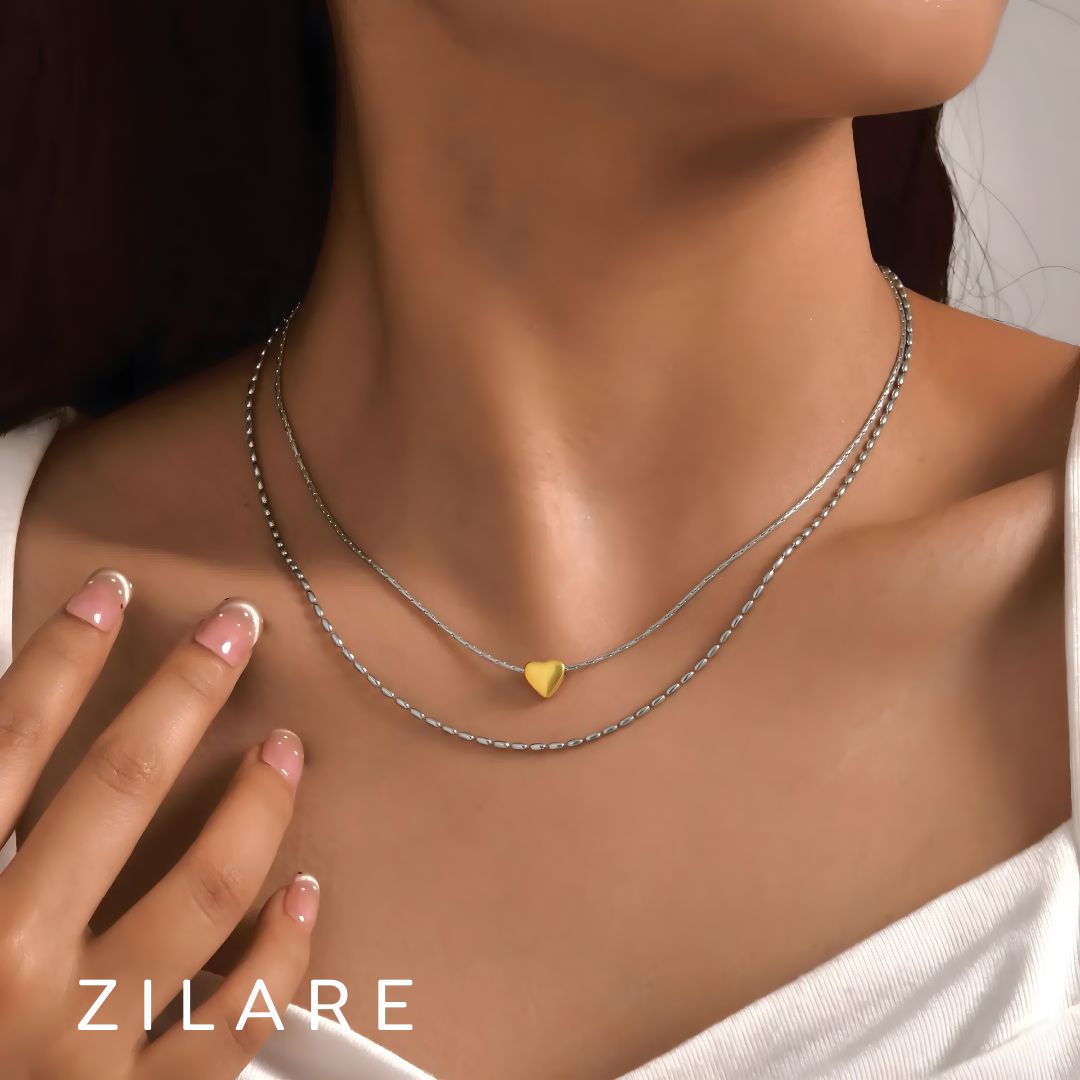 Collar doble acero inoxidable con corazón dorado  Itzel