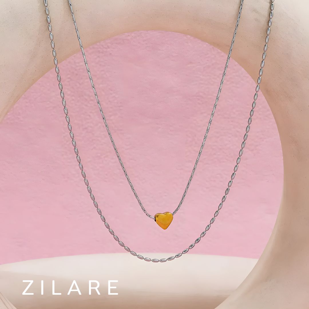 Collar doble acero inoxidable con corazón dorado  Itzel
