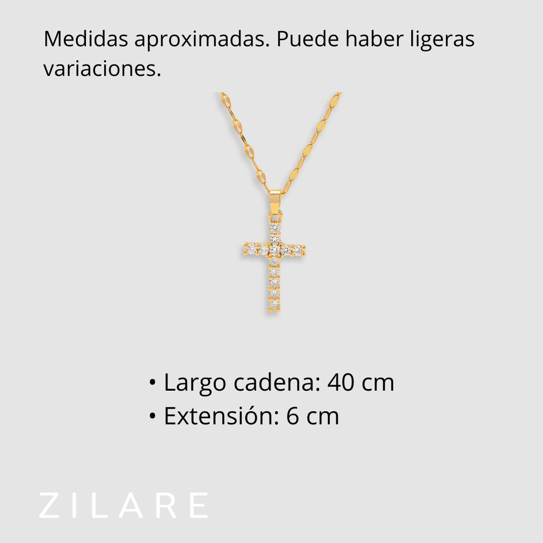 Collar delicado baño de oro 18k con cruz luminosa Maite