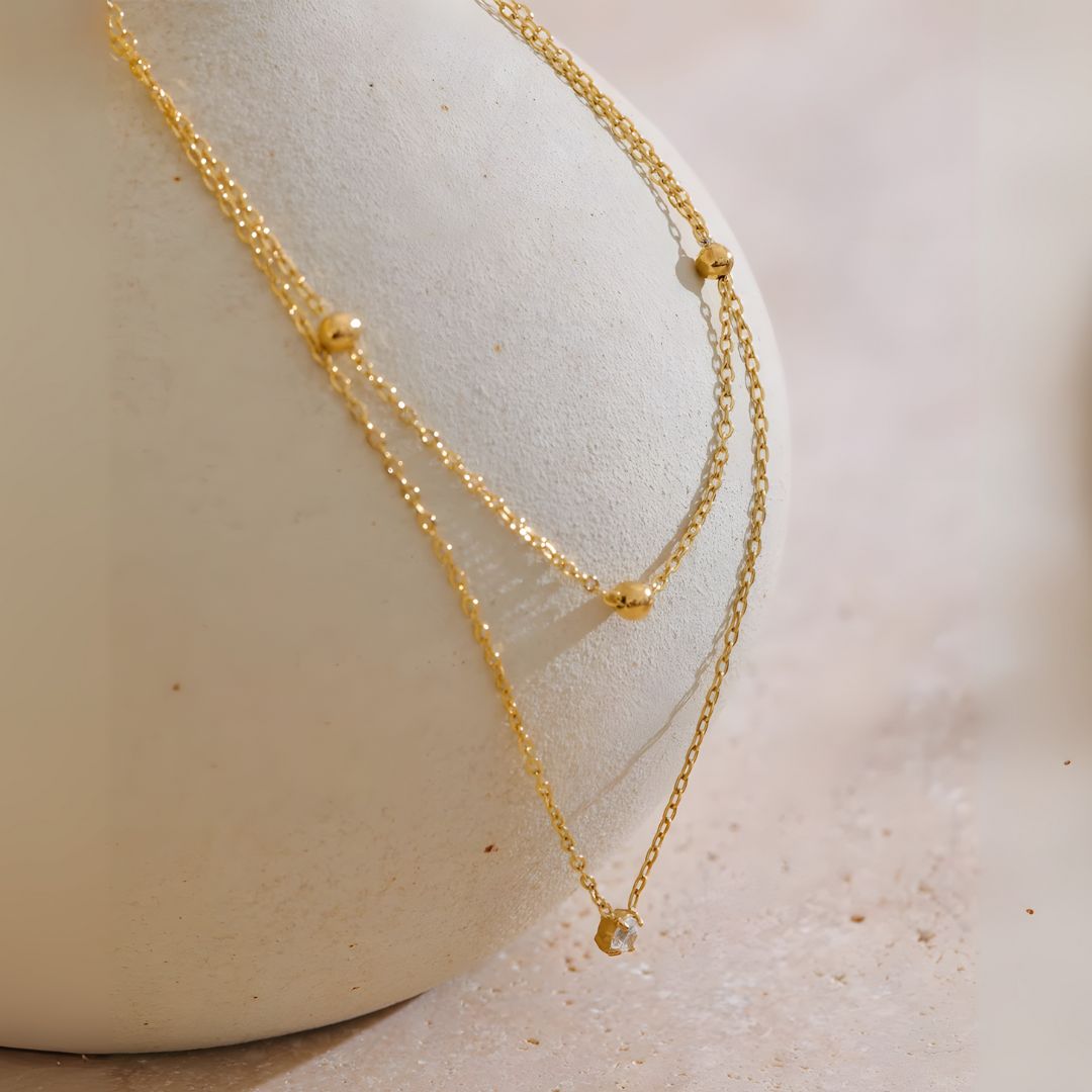 Collar bañado oro 18k diseño moderno de doble cadena Elvira