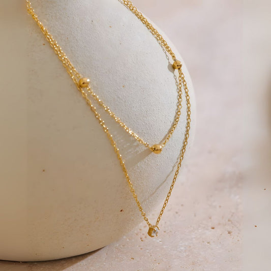 Collar bañado oro 18k diseño moderno de doble cadena Elvira