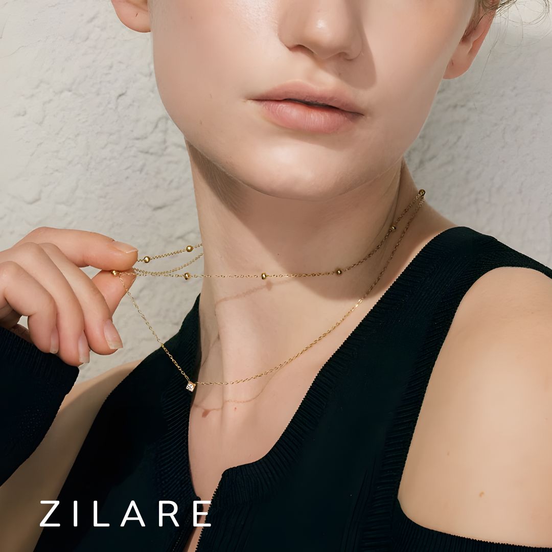 Collar bañado oro 18k diseño moderno de doble cadena Elvira