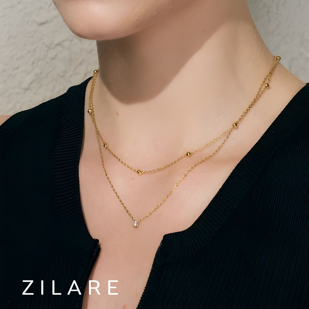 Collar bañado oro 18k diseño moderno de doble cadena Elvira