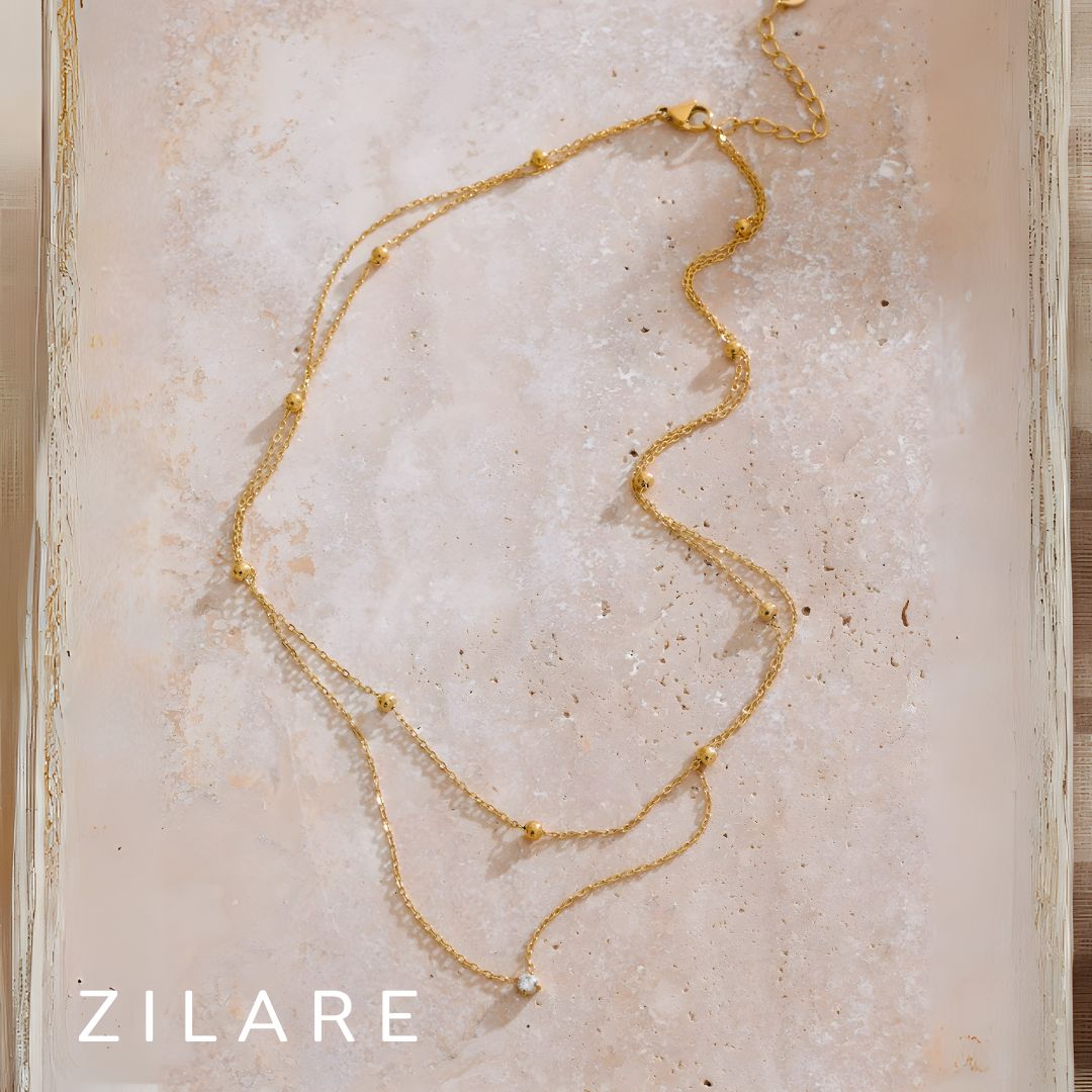 Collar bañado oro 18k diseño moderno de doble cadena Elvira