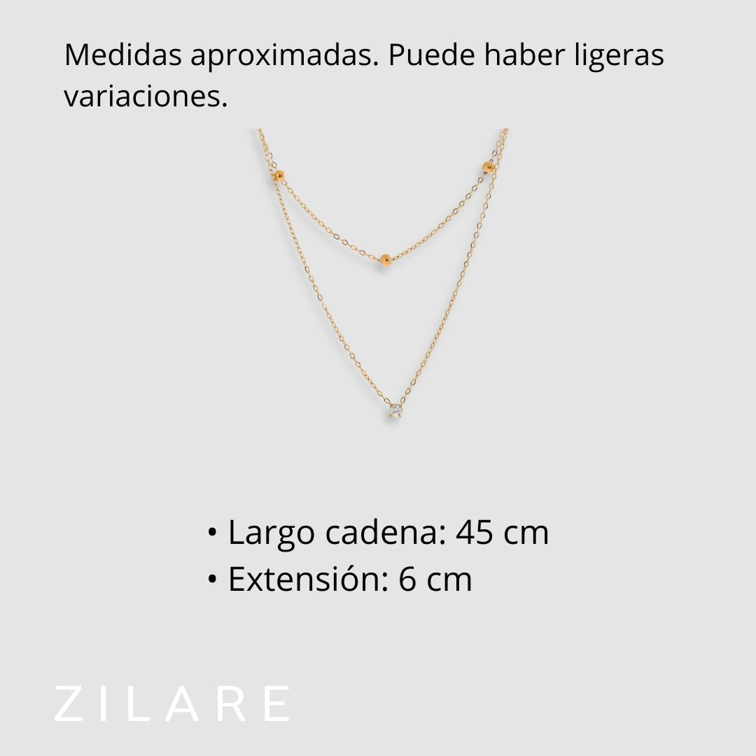 Collar bañado oro 18k diseño moderno de doble cadena Elvira