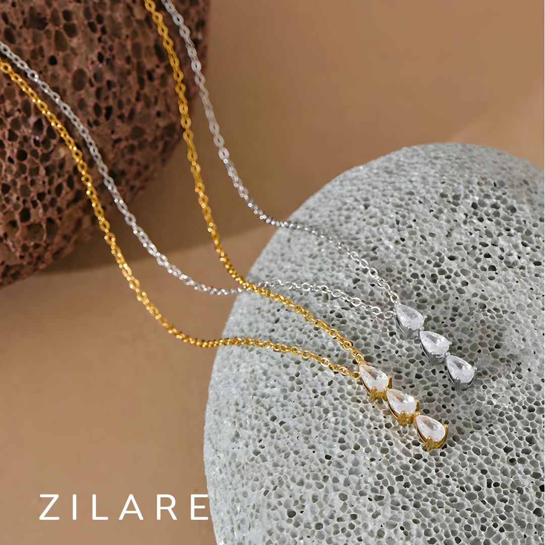 Collar bañado en oro 18k diseño elegante de 3 piedras Mireya