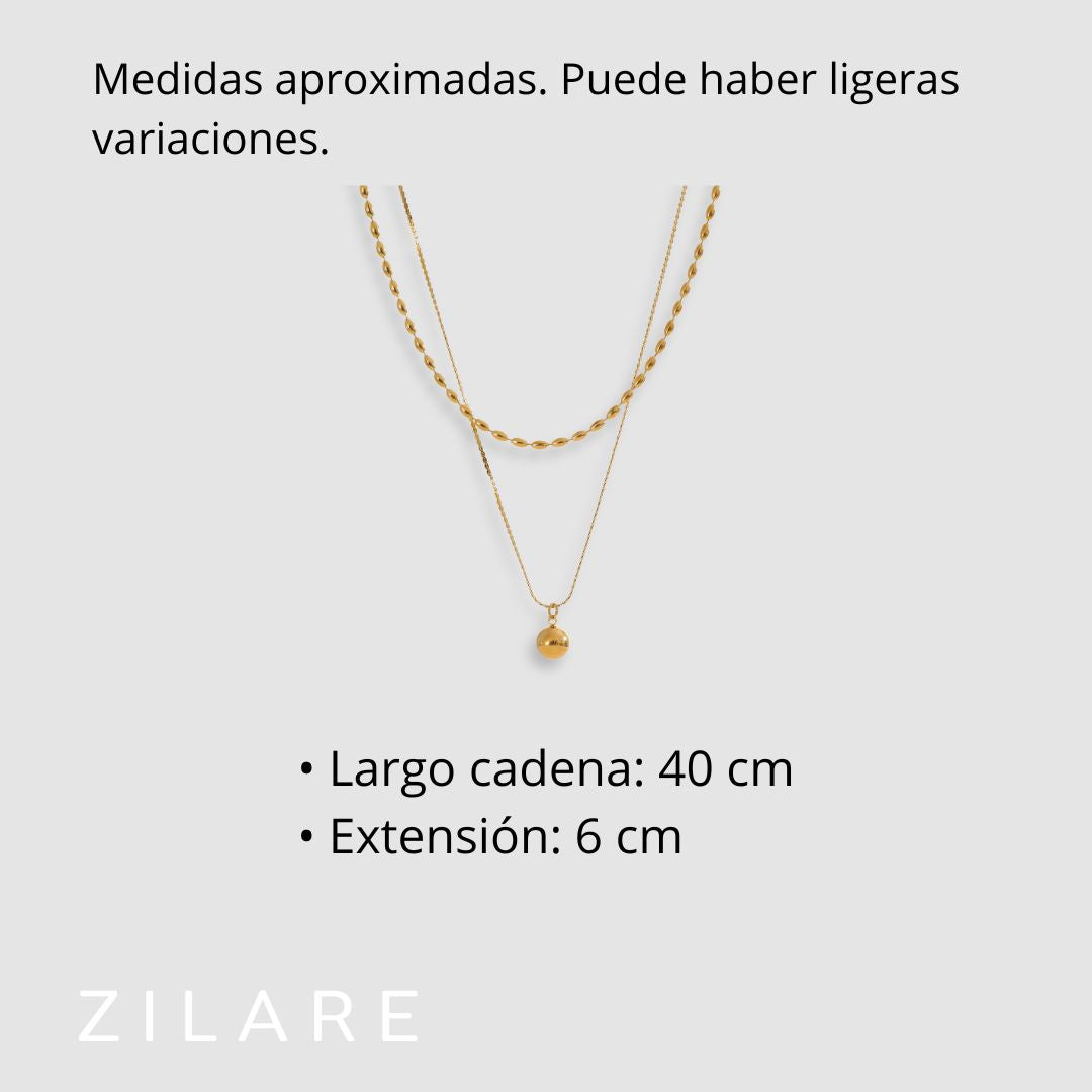 Collar doble bañado en oro 18k con esfera colgante Roxana
