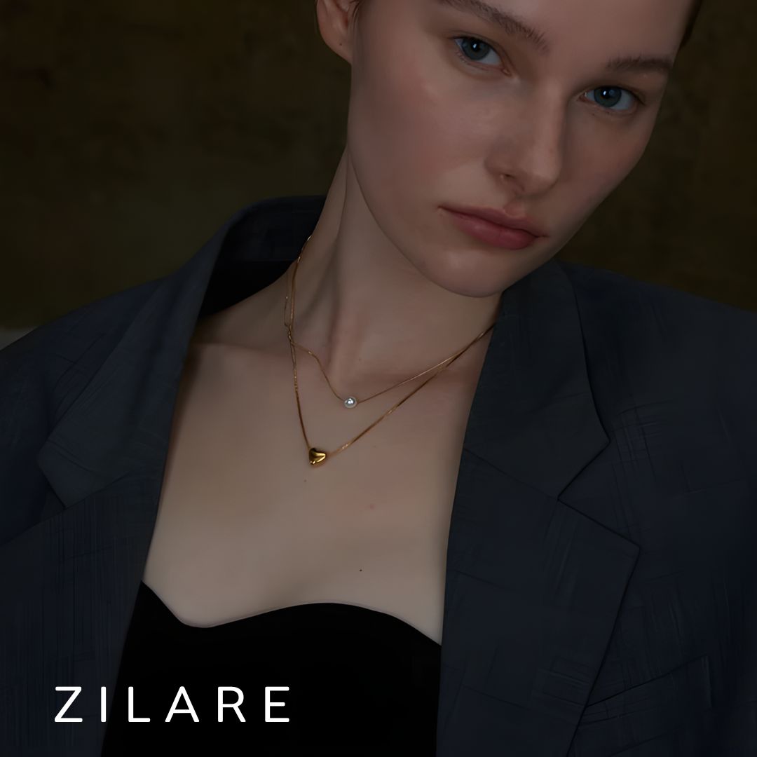 Collar dorado bañado en oro 18k con perla y corazón Leonor