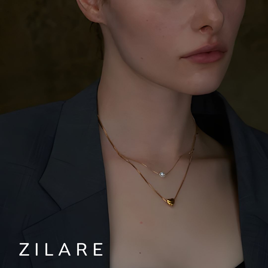 Collar dorado bañado en oro 18k con perla y corazón Leonor