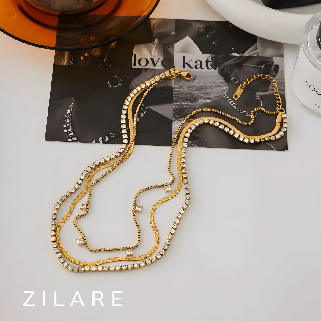 Collar triple baño de oro 18k con diseño luminoso Ailén