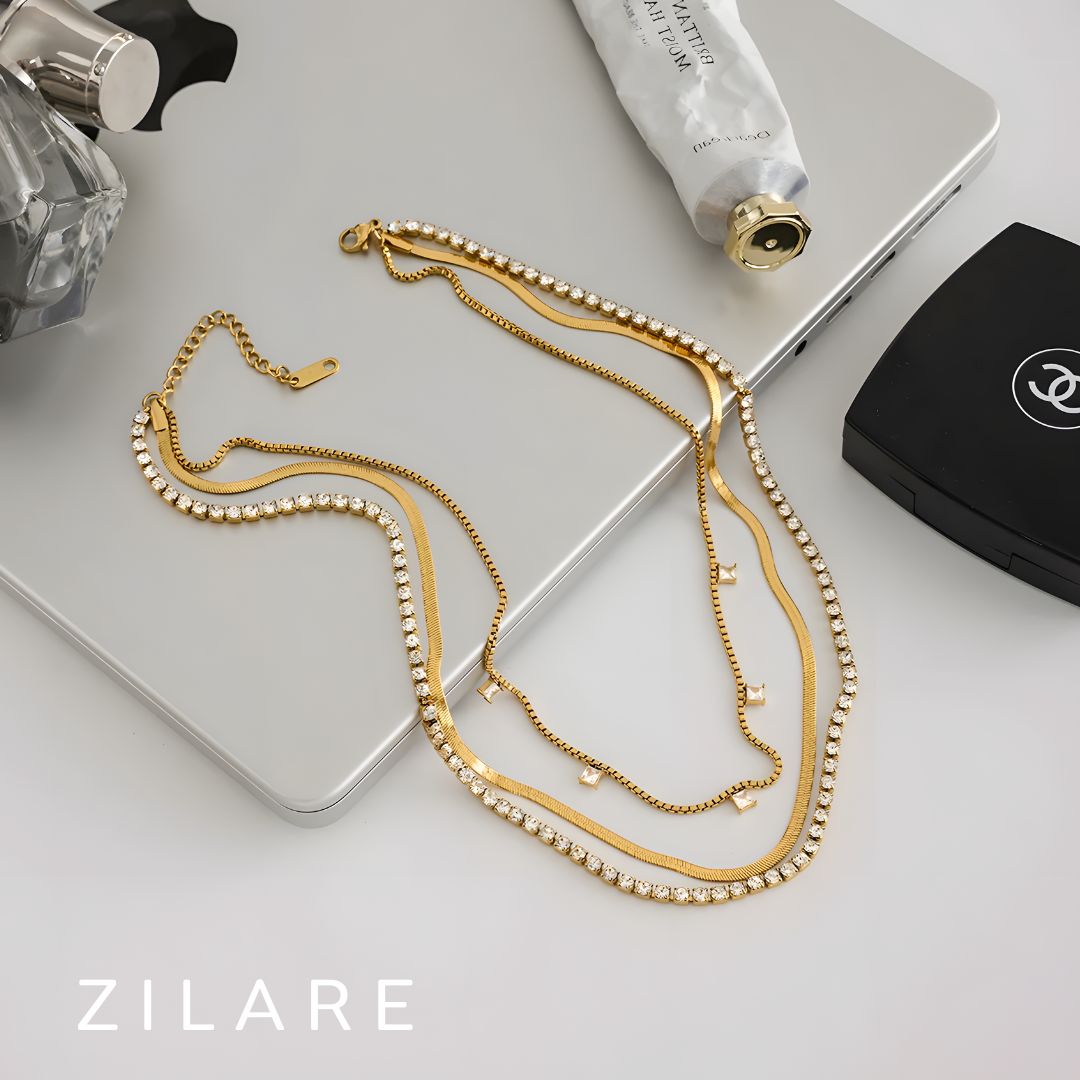 Collar triple baño de oro 18k con diseño luminoso Ailén