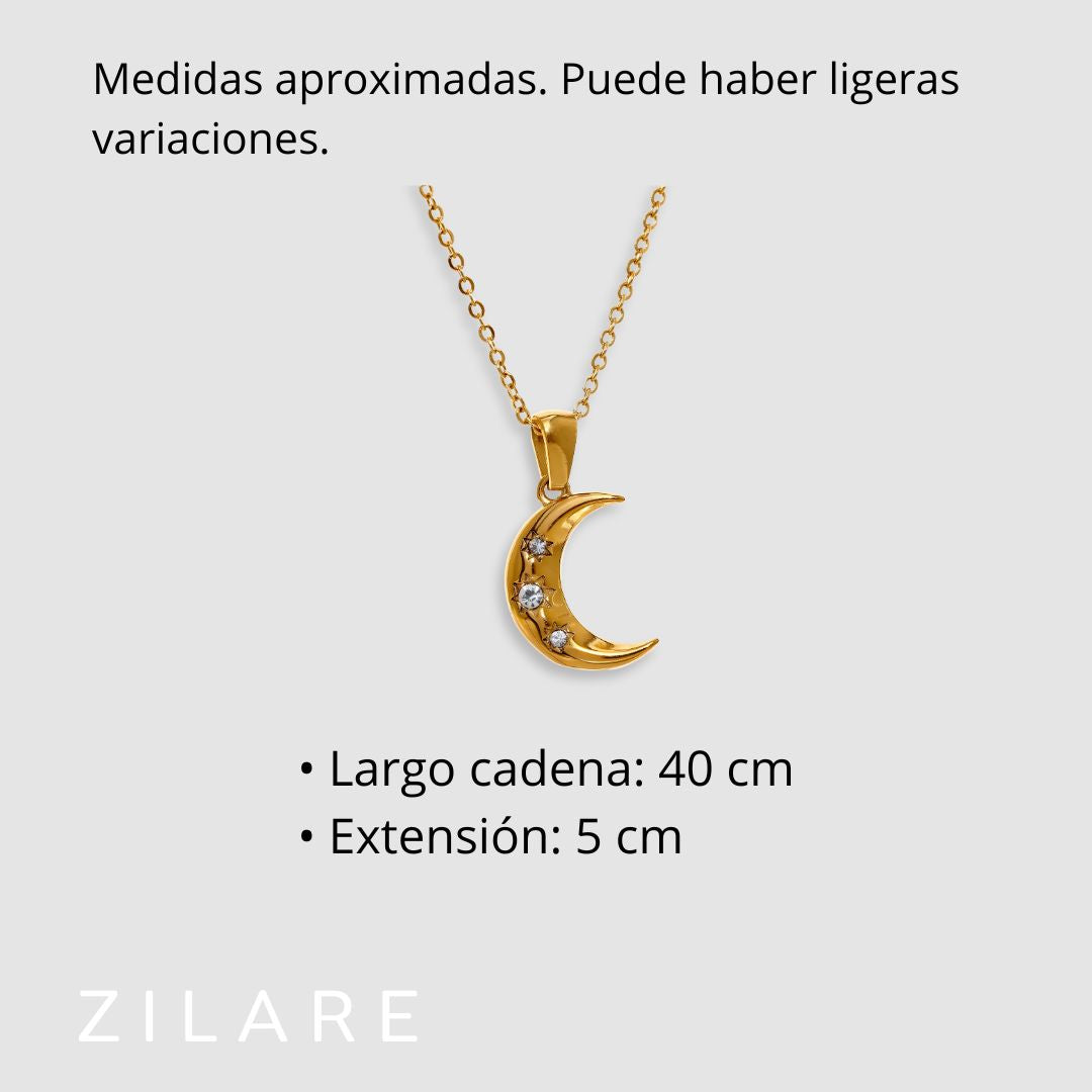 Collar de luna con brillantes bañado en oro 18k Catalina