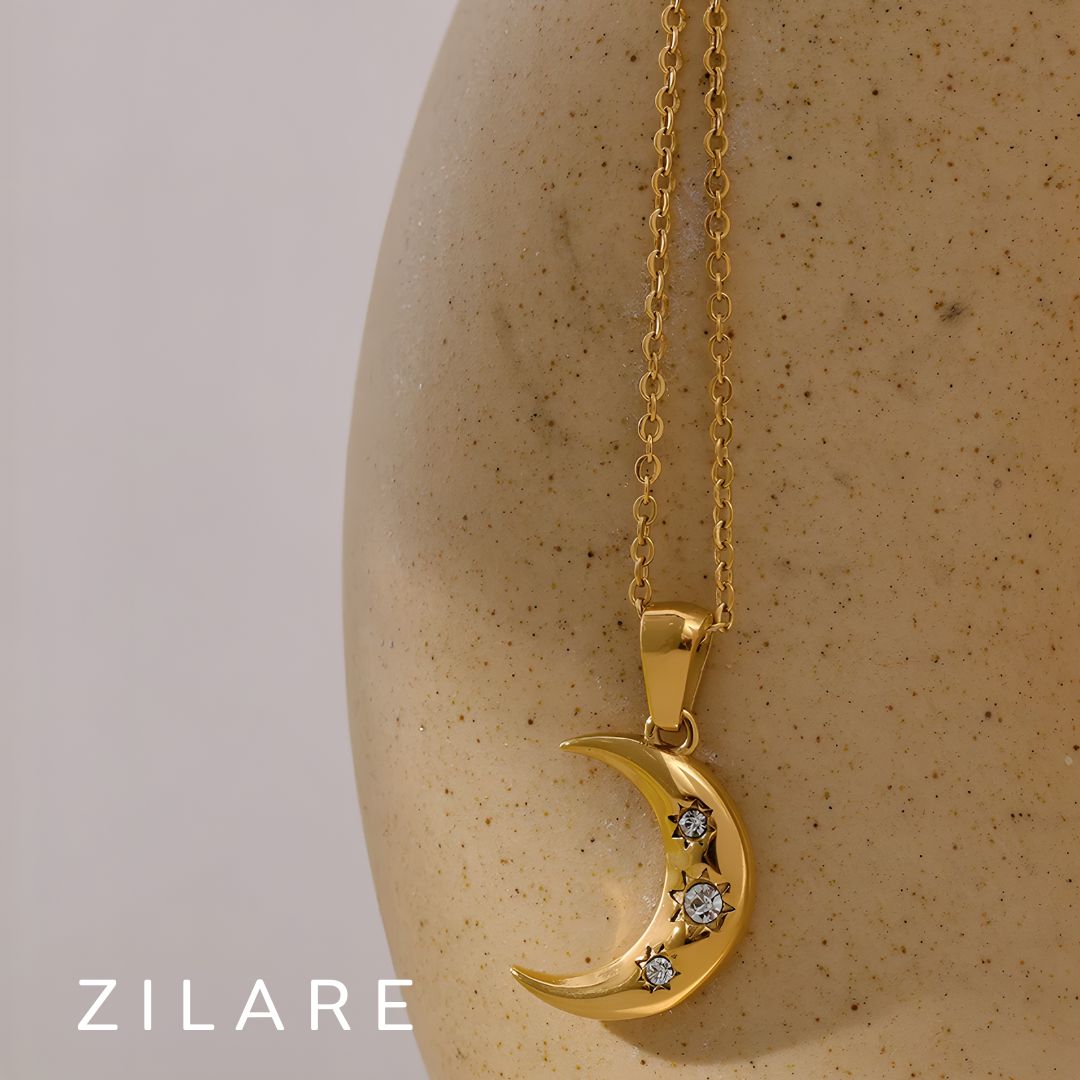 Collar de luna con brillantes bañado en oro 18k Catalina