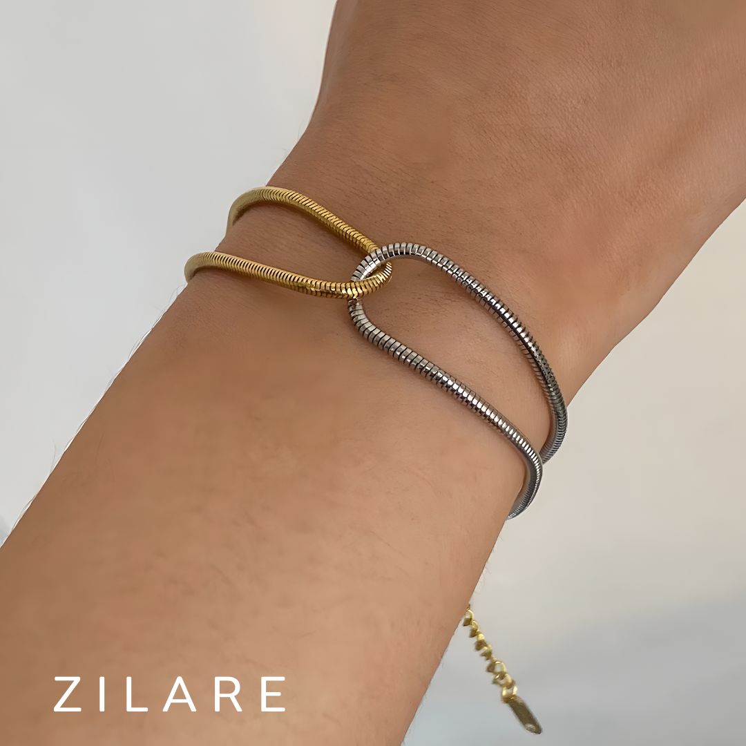 Pulsera elegante bicolor dorada y plateada bañada en oro 18k Nere