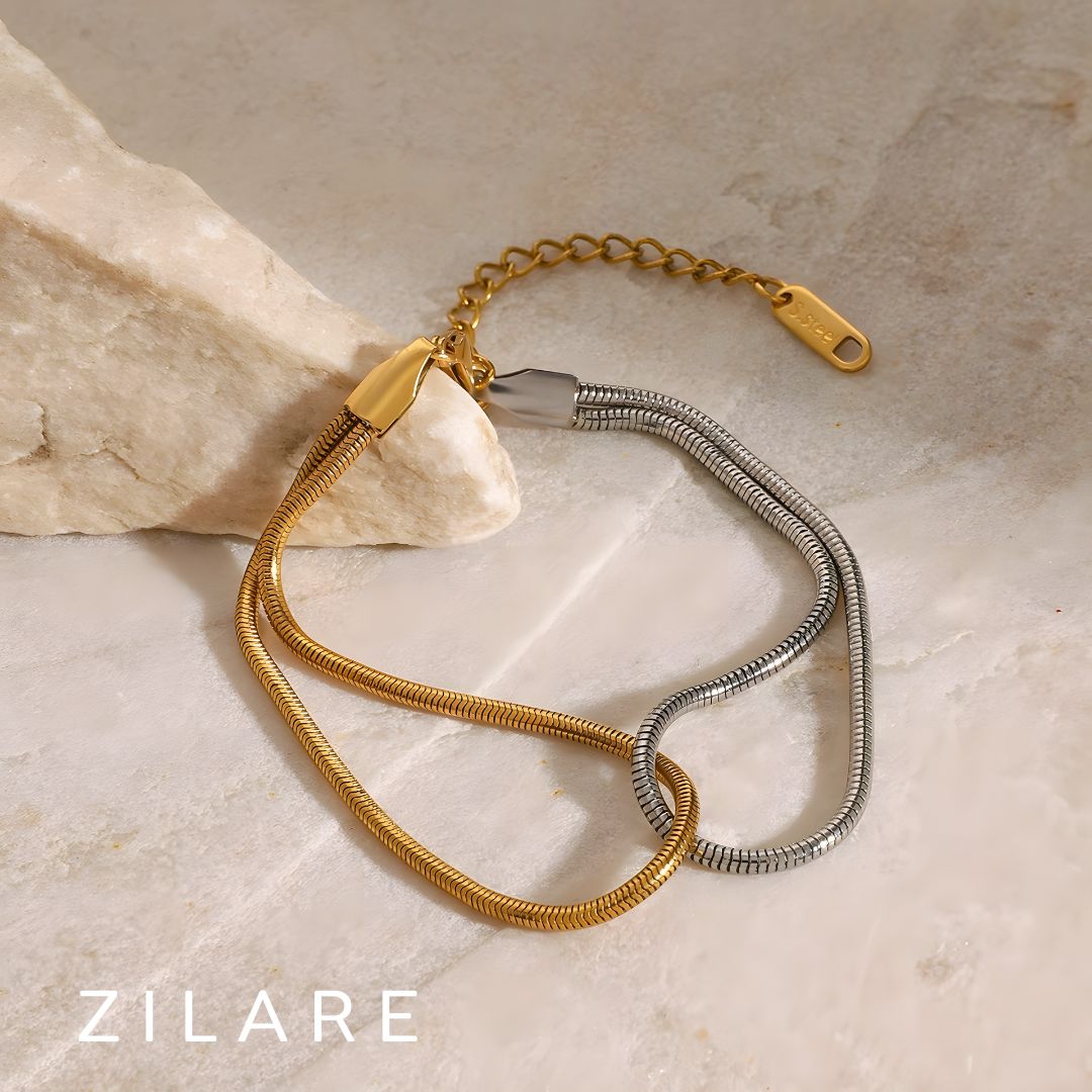 Pulsera elegante bicolor dorada y plateada bañada en oro 18k Nere